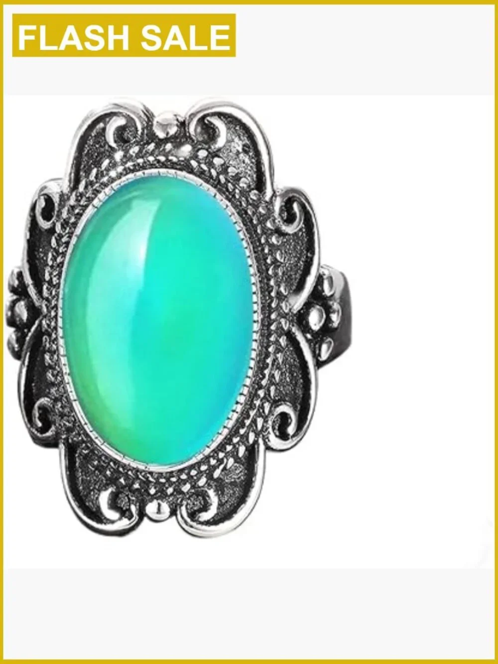 925 Sterling Silver Oval Changing Crystal Ring Mystery Temperature Ring